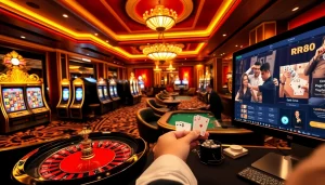 RR88 online casino scene showcasing vibrant games, exciting gameplay, and luxury.