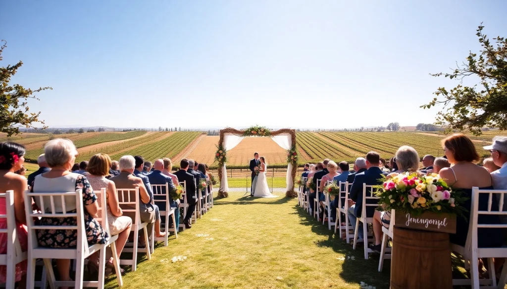 Stunning Clarksburg wedding venues featuring an outdoor ceremony in a vineyard setting.