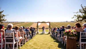 Stunning Clarksburg wedding venues featuring an outdoor ceremony in a vineyard setting.