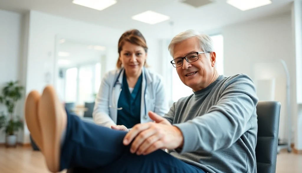 Engaged senior physiotherapy edmonton session demonstrating personalized care between a physiotherapist and an elderly patient.