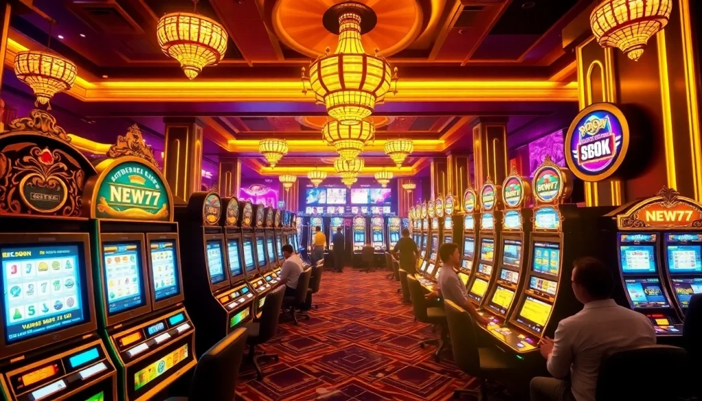Experience the thrill of the new77 slot among vibrant casino lights and players.