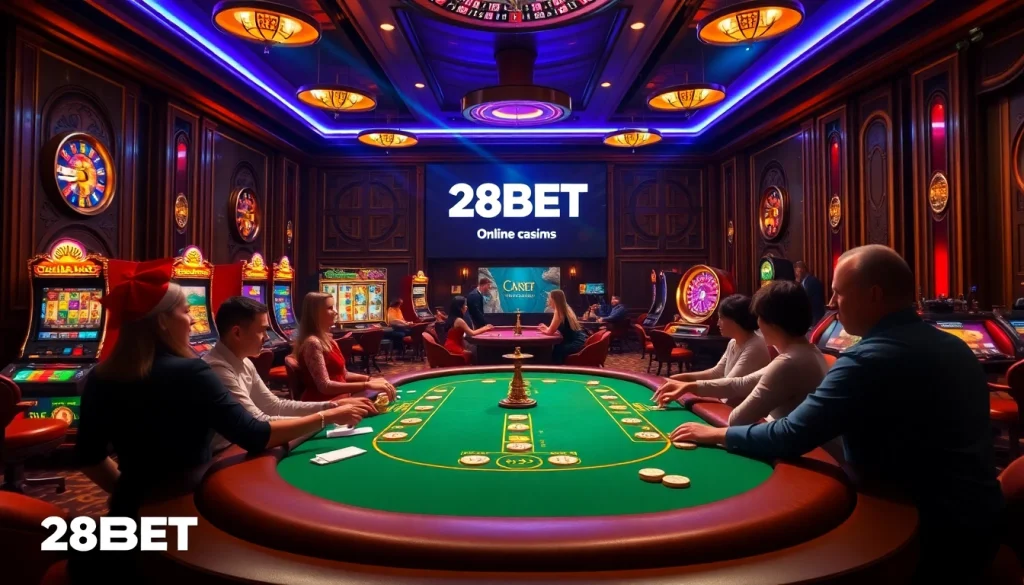Experience the thrill of betting at 28BET in a luxurious casino setting.
