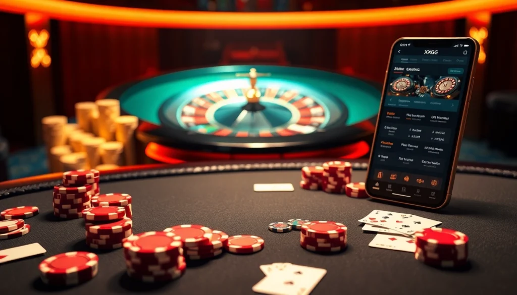 Experience the thrill of gambling as players engage with the xxgg casino app beside a stylish blackjack table.