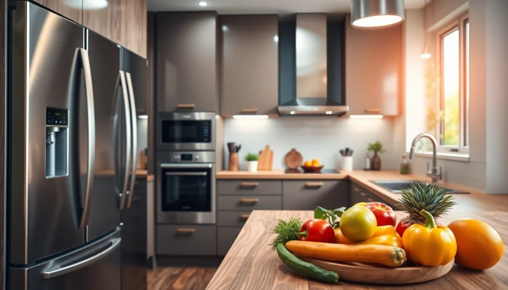 Showcasing essential home appliances in a modern kitchen with vibrant decor.