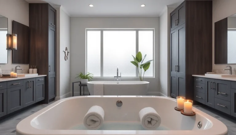 Enhance your bathroom remodeling with a luxurious soaking tub and elegant fixtures.