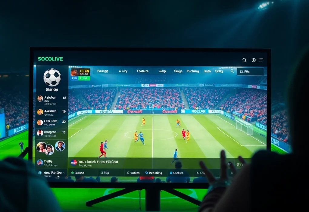 Engaging scene of socolive.com.co showcasing a live football match streaming in Full HD with interactive features.
