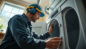 Expert technician performing Dryer Vent Repair in a clean home environment with professional tools.