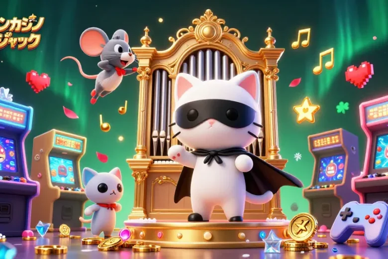 オンラインカジノブラックジャックで勝利を目指すカラフルなキャラクターのイラスト